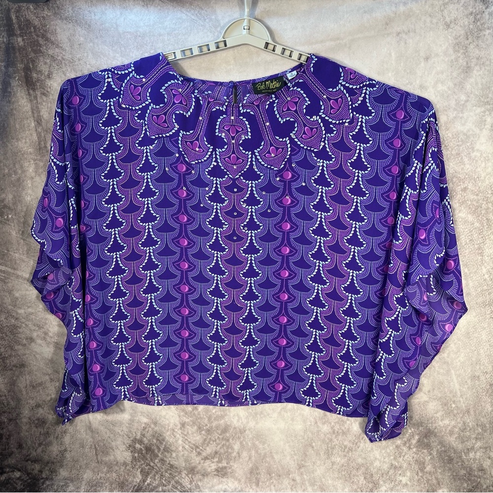 Bob Mackie Blouse Women Medium Purple All Over Geometric Print Wearable Art